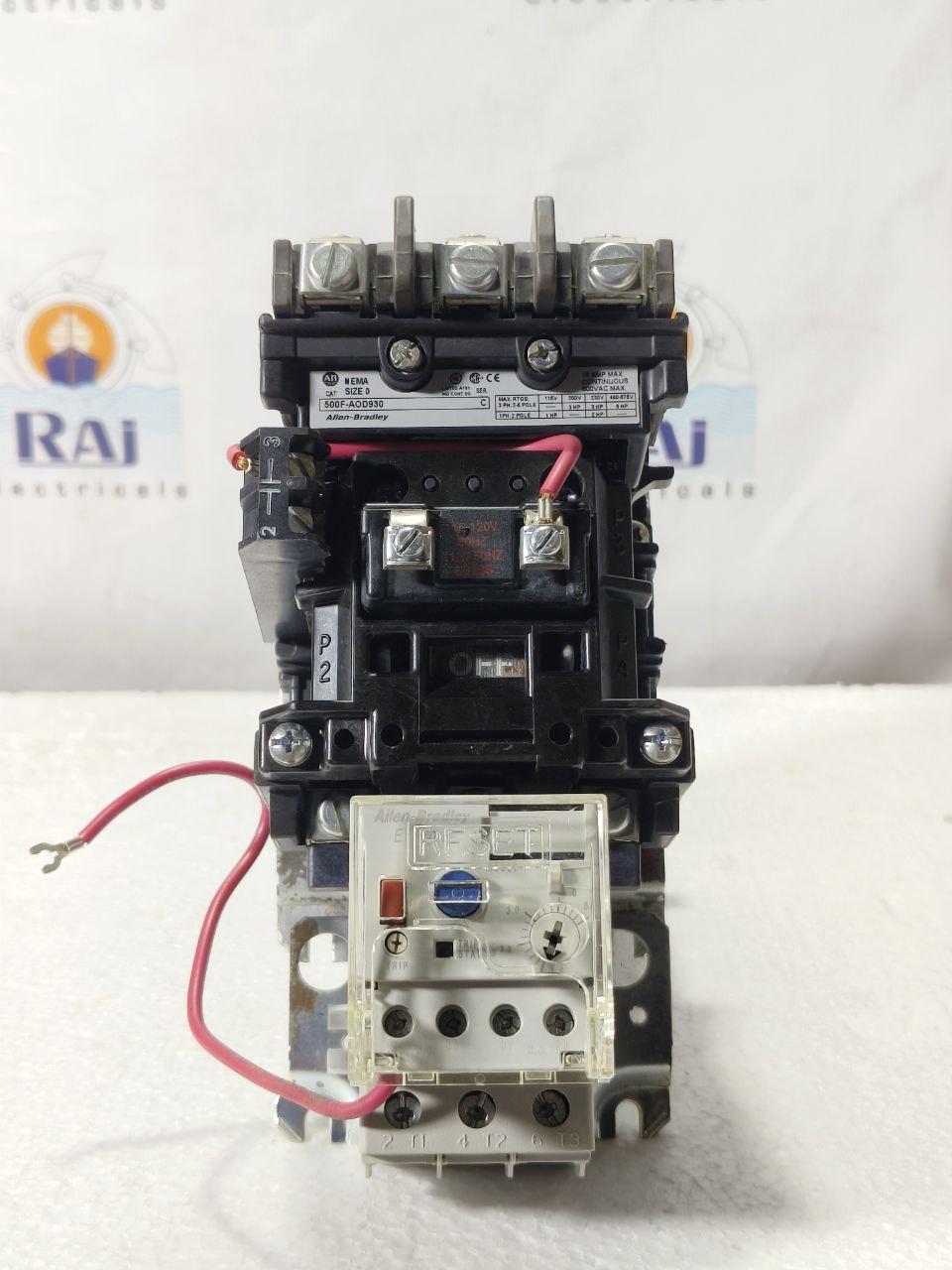 ALLEN-BRADLEY 500F-AOD930 NEMA SIZE 0 CONTACTOR WITH THERMAL RELAY 592-EECC 1-5A