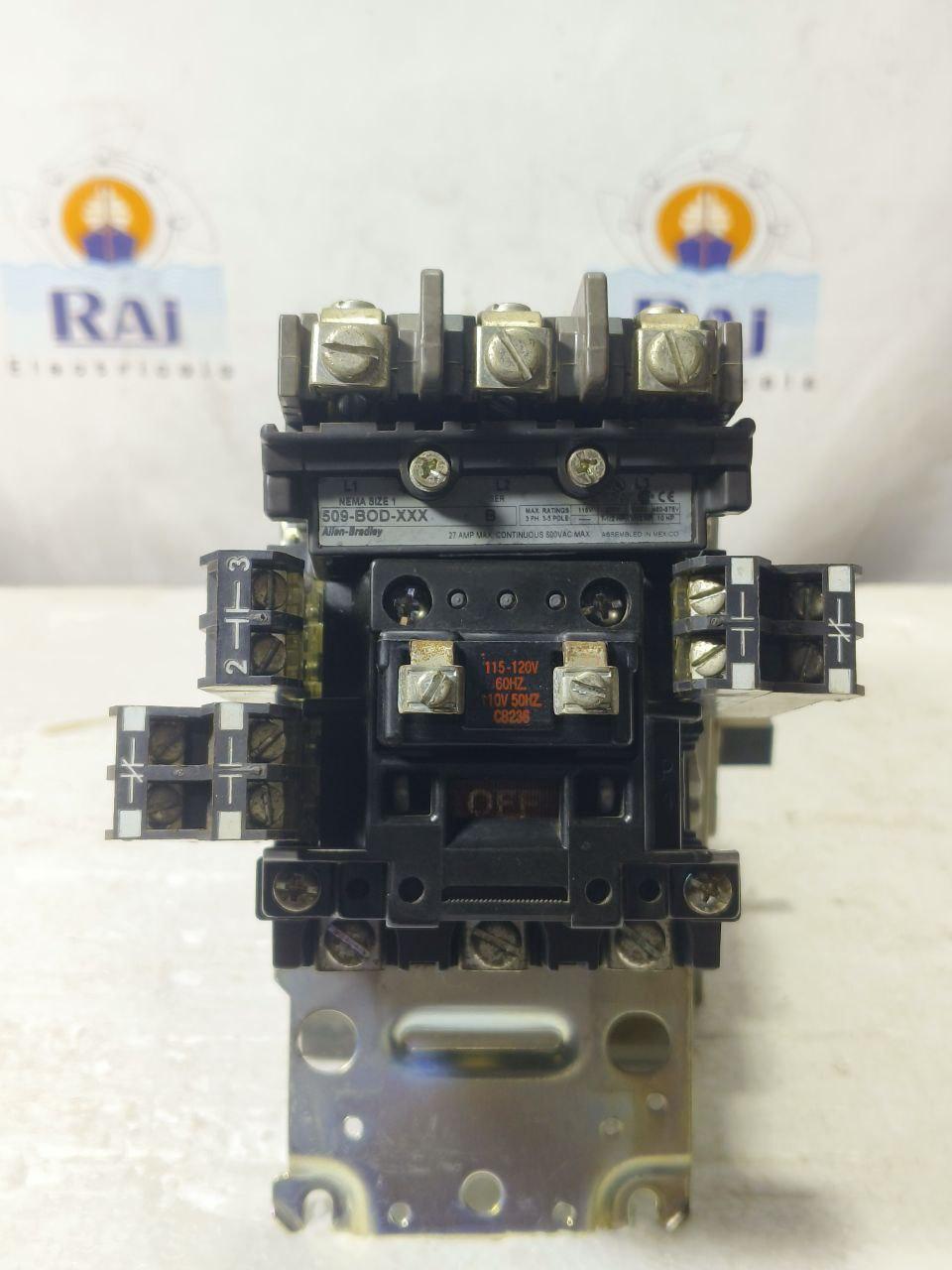 ALLEN BRADLEY 509-COD-XXX SER B NEMA SIZE 1 CONTACTOR 110-120V 50/60Hz 509CODXXX