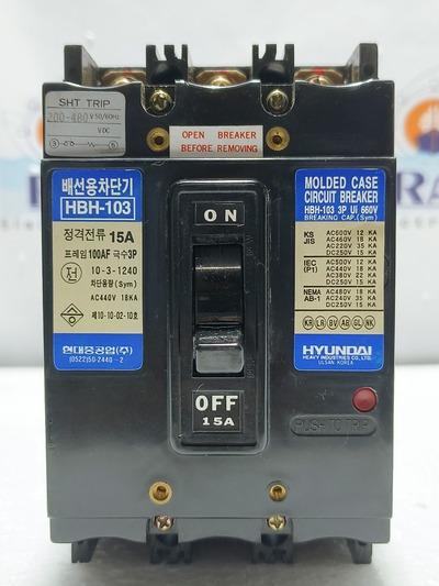 HYUNDAI HBH-103, 15 A, CIRCUIT BREAKER 100AF AC440V 18KA MCCB 3P
