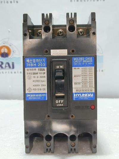 HYUNDAI HBH-203, 150A, CIRCUIT BREAKER 225AF AC600V 22KA MCCB 3 POLE 