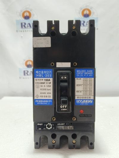 HYUNDAI HBL-203 150A CIRCUIT BREAKER 225AF AC440V 42KA MCCB 3POLE