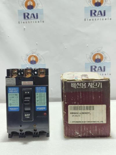 HYUNDAI HBS-63C, 15A, CIRCUIT BREAKER 60AF AC440V 7.5KA MCCB 3P