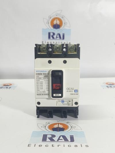HYUNDAI HGM 60E 32 A 3-POLE MOLDED CASE CIRCUIT BREAKER 40°C