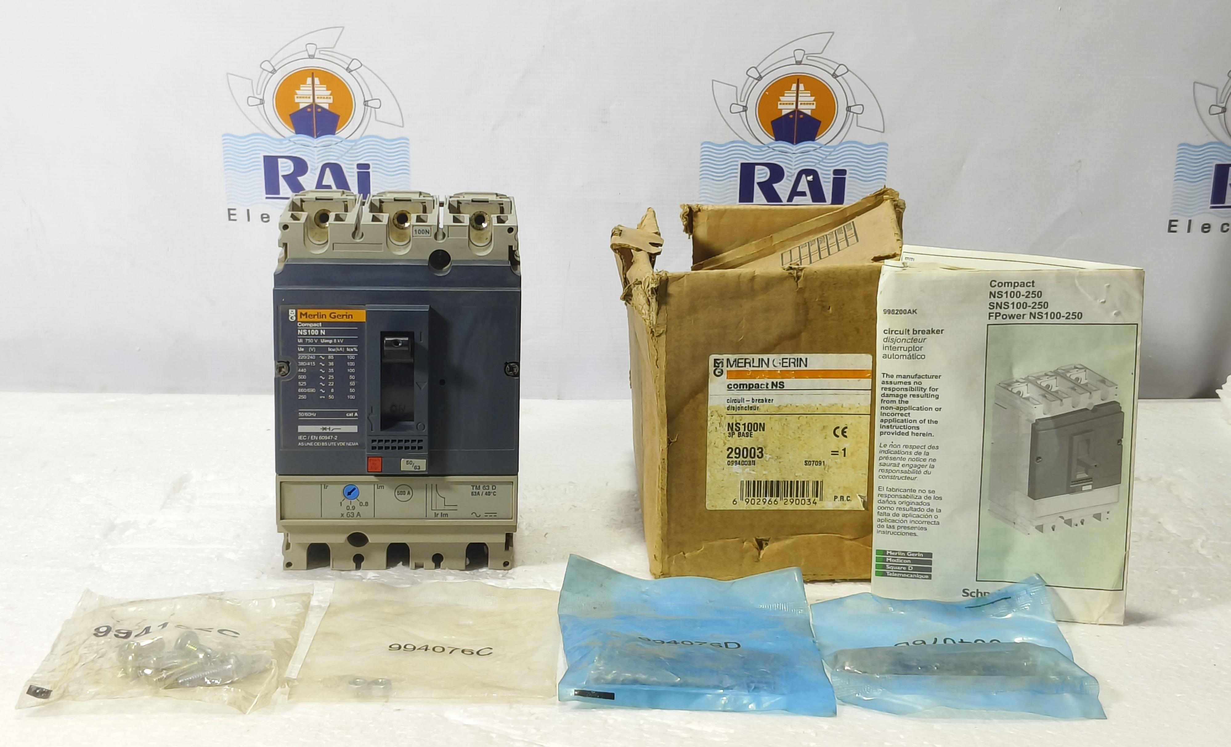 MERLIN GERIN NS100N 63A 3POLE CIRCUIT BREAKER 750V 50-63A TM63D