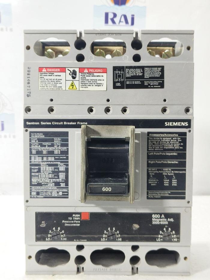 SIEMENS SENTRON HLD63F600 600A 600V 3POLE CIRCUIT BREAKER MCCB HLD6-A 