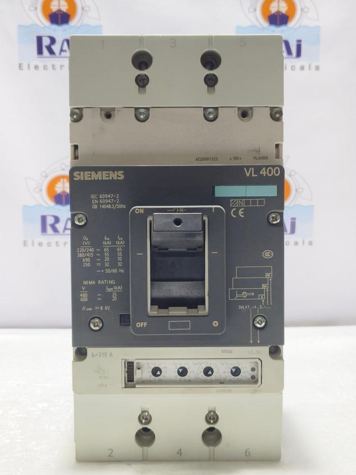 SIEMENS VL400 (315A)55kA at 380/415V Circuit Breaker With Thermomagnetic Release