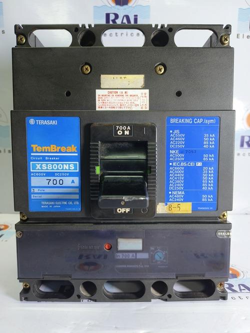 TERASAKI XS800NS MCCB, 700 Amp (100 TO 115V), 50kA at 415V AC 3 POLE